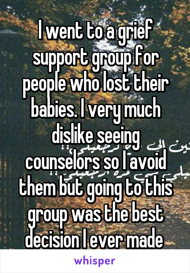 I went to a grief support group for people who lost their babies. I very much dislike seeing counselors so I avoid them but going to this group was the best decision I ever made 