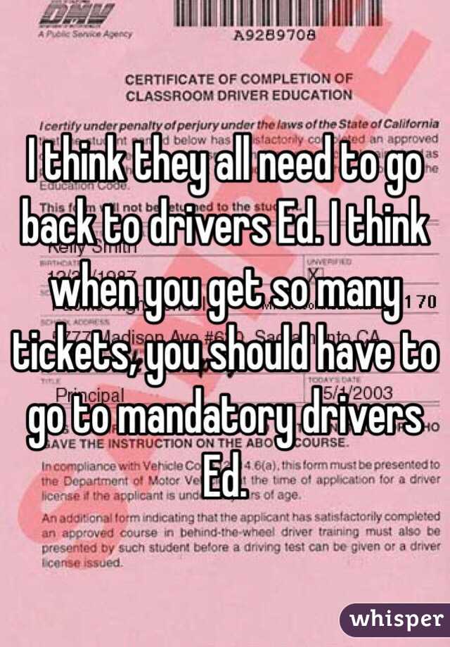 I think they all need to go back to drivers Ed. I think when you get so many tickets, you should have to go to mandatory drivers Ed. 