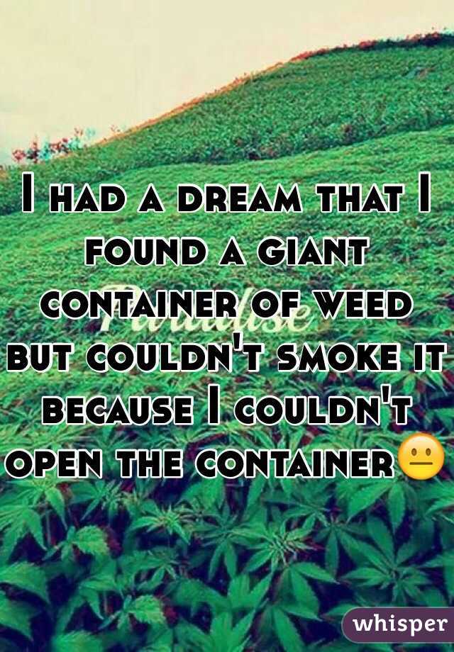 I had a dream that I found a giant container of weed but couldn't smoke it because I couldn't open the container😐