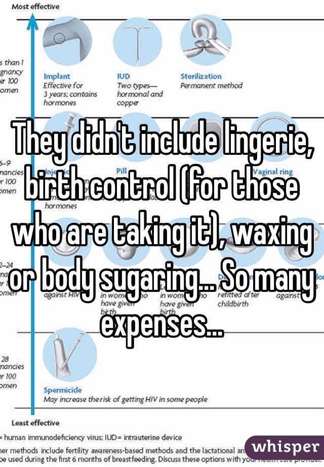 They didn't include lingerie, birth control (for those who are taking it), waxing or body sugaring... So many expenses...