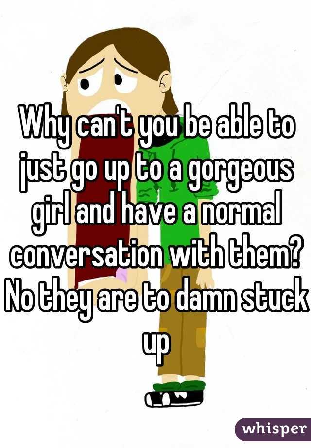 Why can't you be able to just go up to a gorgeous girl and have a normal conversation with them? No they are to damn stuck up