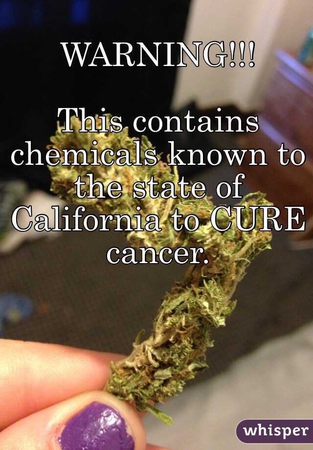 WARNING!!!

This contains chemicals known to the state of California to CURE cancer. 