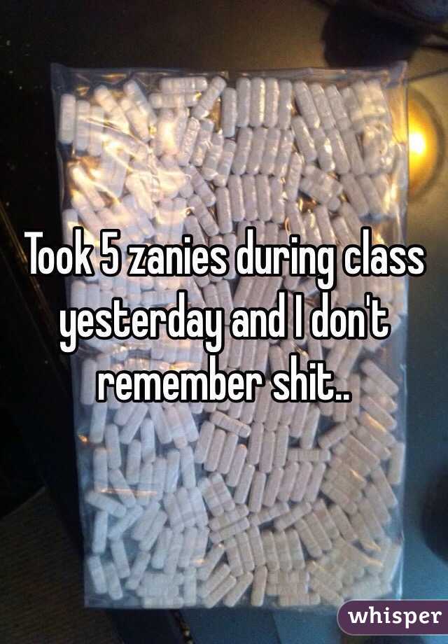Took 5 zanies during class yesterday and I don't remember shit..