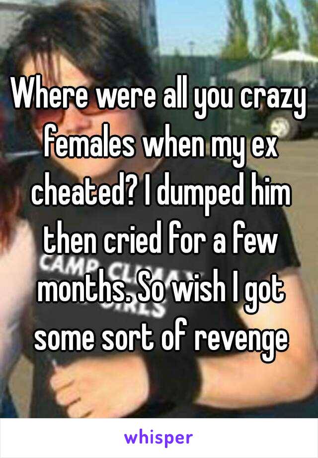 Where were all you crazy females when my ex cheated? I dumped him then cried for a few months. So wish I got some sort of revenge