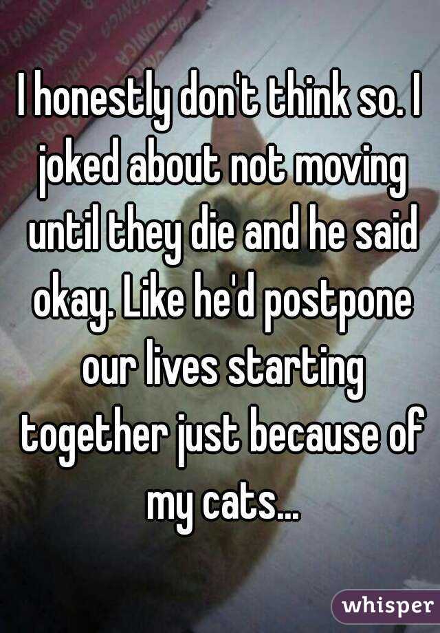 I honestly don't think so. I joked about not moving until they die and he said okay. Like he'd postpone our lives starting together just because of my cats...