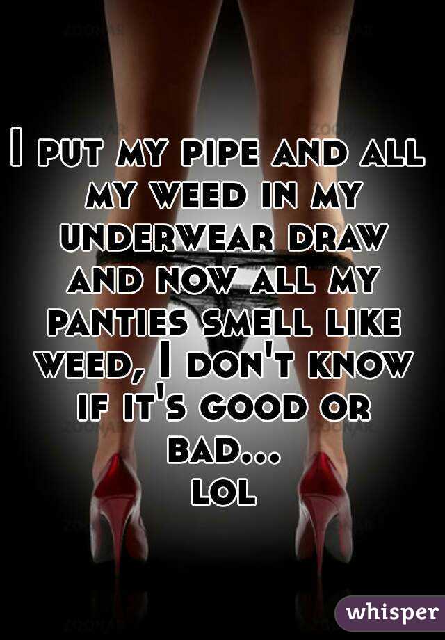 I put my pipe and all my weed in my underwear draw and now all my panties smell like weed, I don't know if it's good or bad... lol
