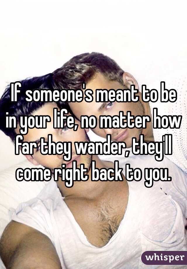 If someone's meant to be in your life, no matter how far they wander, they'll come right back to you. 