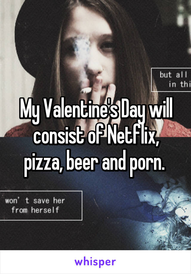 My Valentine's Day will consist of Netflix, pizza, beer and porn. 