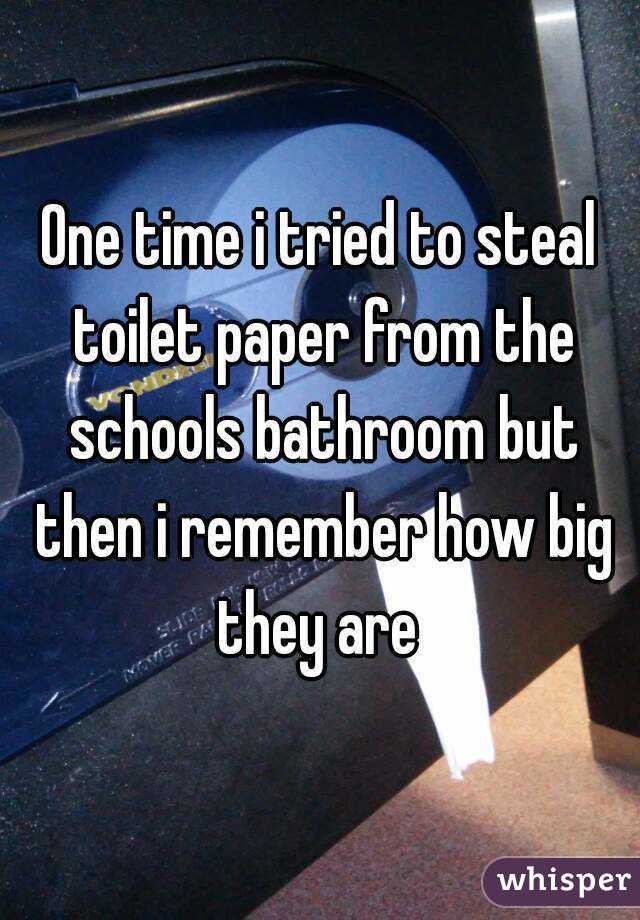 One time i tried to steal toilet paper from the schools bathroom but then i remember how big they are 