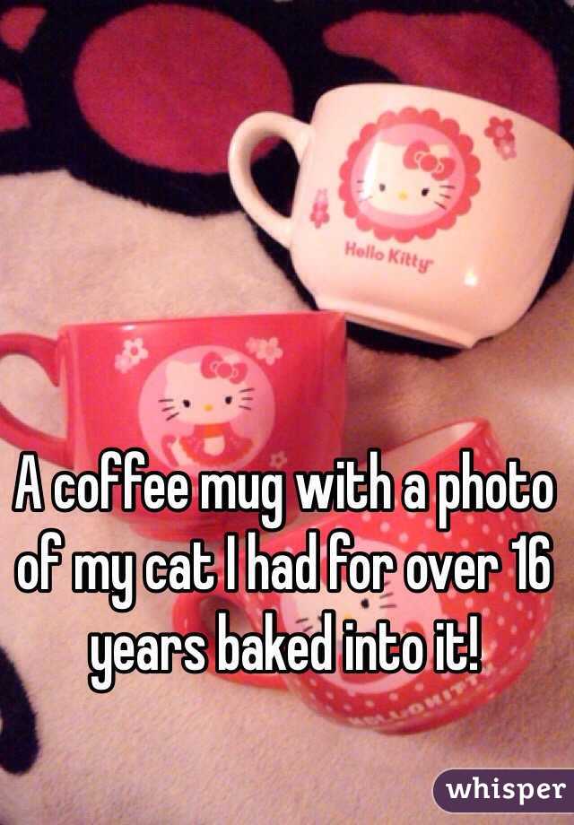 A coffee mug with a photo of my cat I had for over 16 years baked into it!