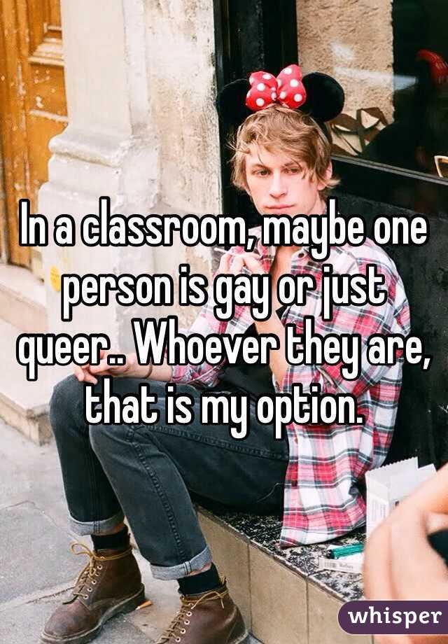 In a classroom, maybe one person is gay or just queer.. Whoever they are, that is my option.