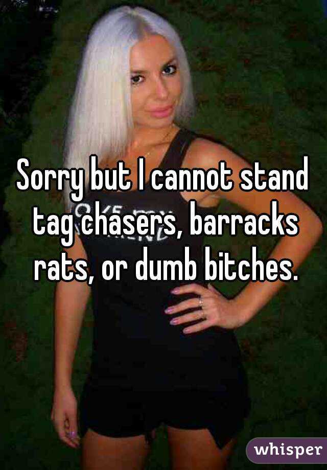 Sorry but I cannot stand tag chasers, barracks rats, or dumb bitches.