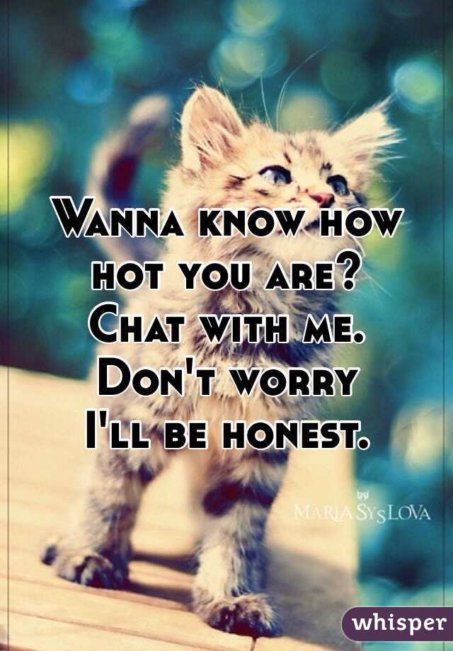 Wanna know how hot you are?
Chat with me.
Don't worry
I'll be honest.