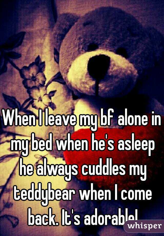 When I leave my bf alone in my bed when he's asleep he always cuddles my teddybear when I come back. It's adorable!