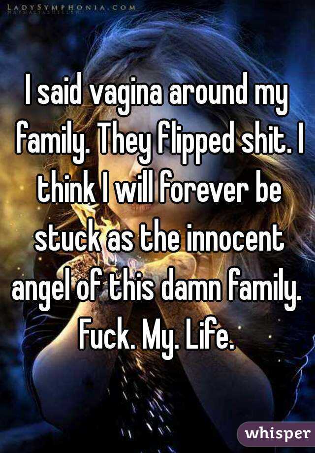 I said vagina around my family. They flipped shit. I think I will forever be stuck as the innocent angel of this damn family. 
Fuck. My. Life.