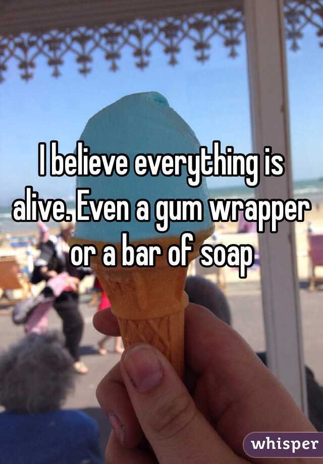 I believe everything is alive. Even a gum wrapper or a bar of soap 

