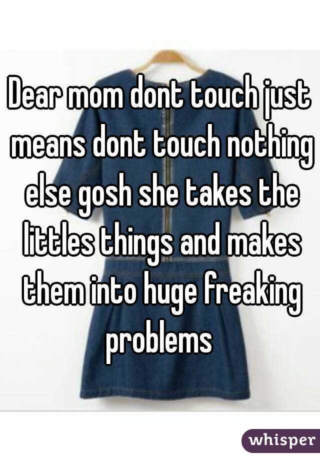 Dear mom dont touch just means dont touch nothing else gosh she takes the littles things and makes them into huge freaking problems 