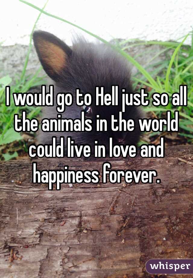 I would go to Hell just so all the animals in the world could live in love and happiness forever. 