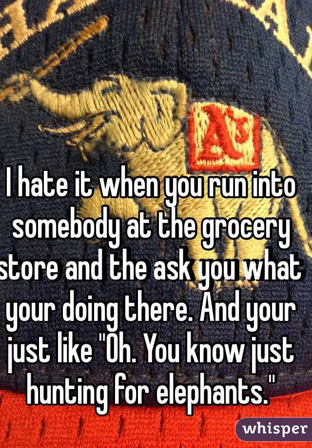 I hate it when you run into somebody at the grocery store and the ask you what your doing there. And your just like "Oh. You know just hunting for elephants."