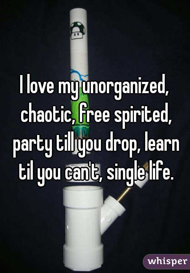 I love my unorganized, chaotic, free spirited, party till you drop, learn til you can't, single life.