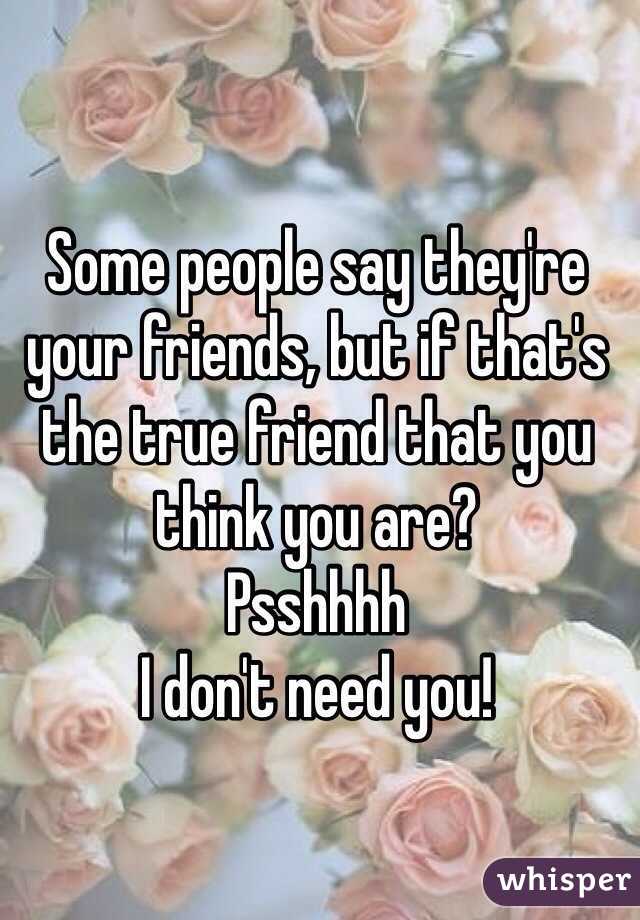 Some people say they're your friends, but if that's the true friend that you think you are?
Psshhhh 
I don't need you!