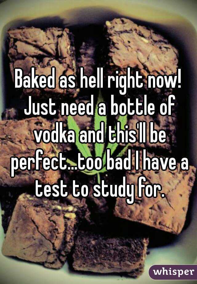 Baked as hell right now! Just need a bottle of vodka and this'll be perfect...too bad I have a test to study for.