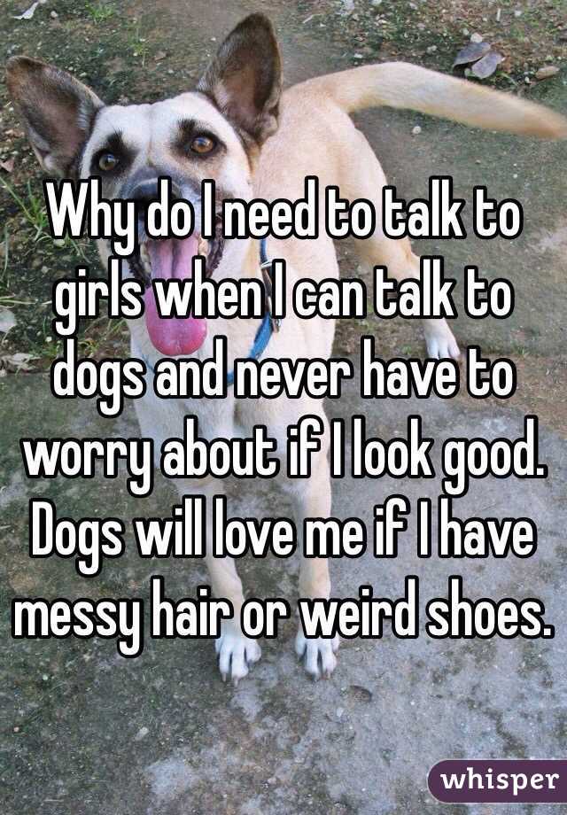 Why do I need to talk to girls when I can talk to dogs and never have to worry about if I look good. Dogs will love me if I have messy hair or weird shoes. 