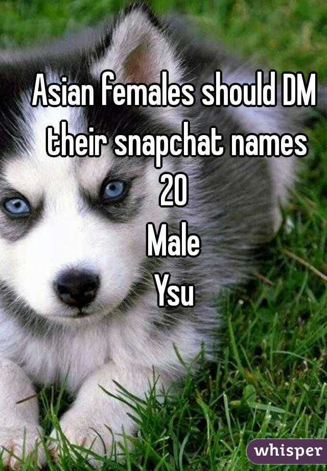 Asian females should DM their snapchat names
20
Male
Ysu