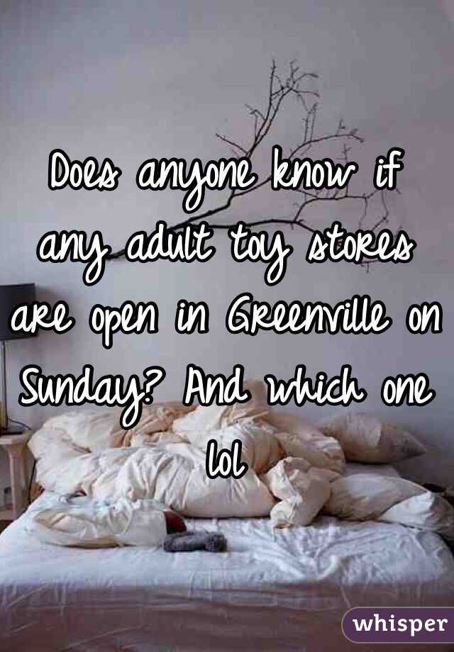 Does anyone know if any adult toy stores are open in Greenville on Sunday? And which one lol