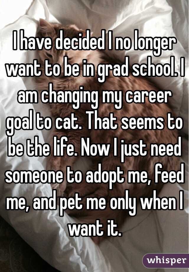 I have decided I no longer want to be in grad school. I am changing my career goal to cat. That seems to be the life. Now I just need someone to adopt me, feed me, and pet me only when I want it. 