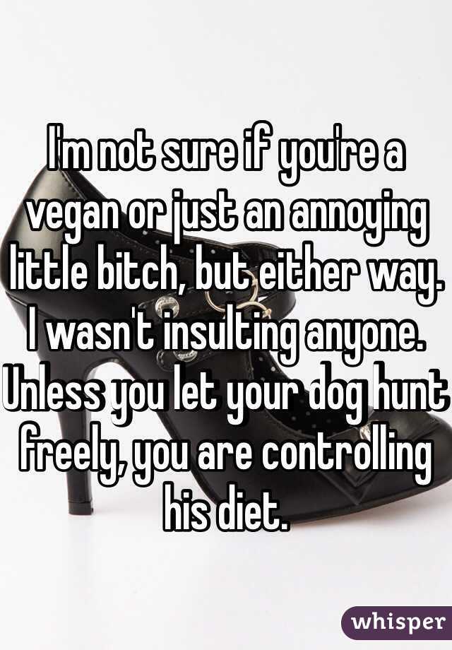 I'm not sure if you're a vegan or just an annoying little bitch, but either way. I wasn't insulting anyone. Unless you let your dog hunt freely, you are controlling his diet. 