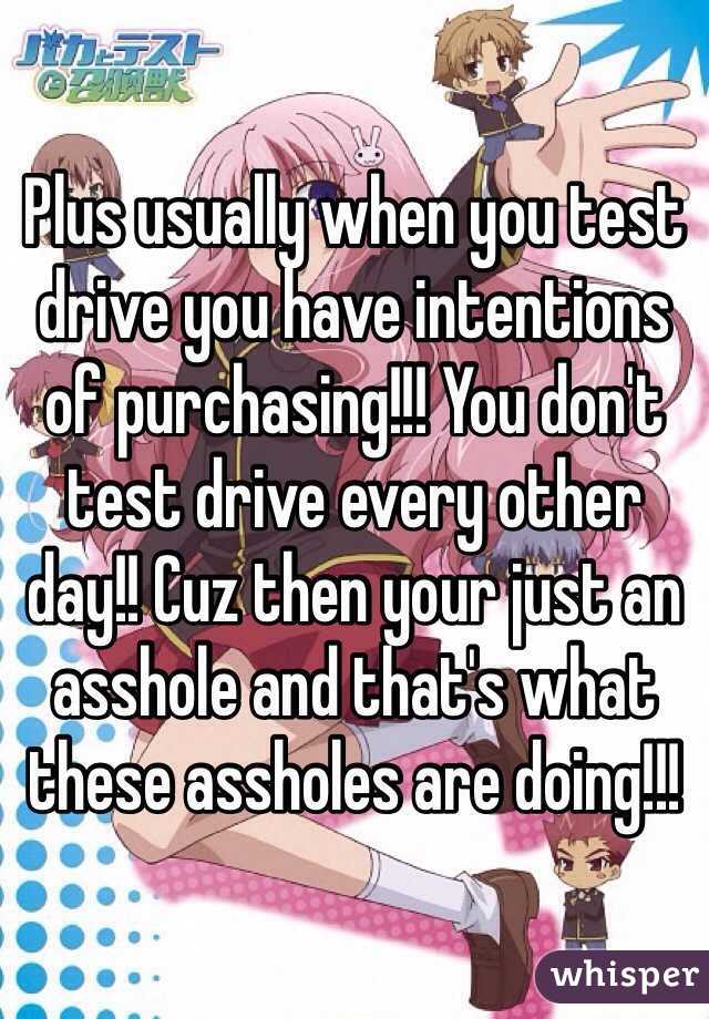 Plus usually when you test drive you have intentions of purchasing!!! You don't test drive every other day!! Cuz then your just an asshole and that's what these assholes are doing!!! 