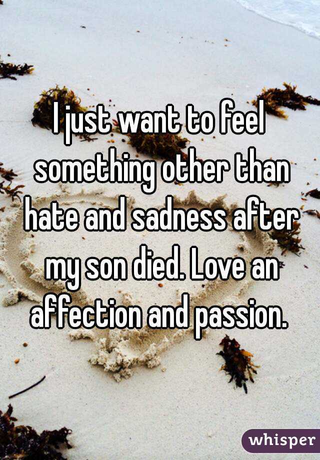 I just want to feel something other than hate and sadness after my son died. Love an affection and passion. 