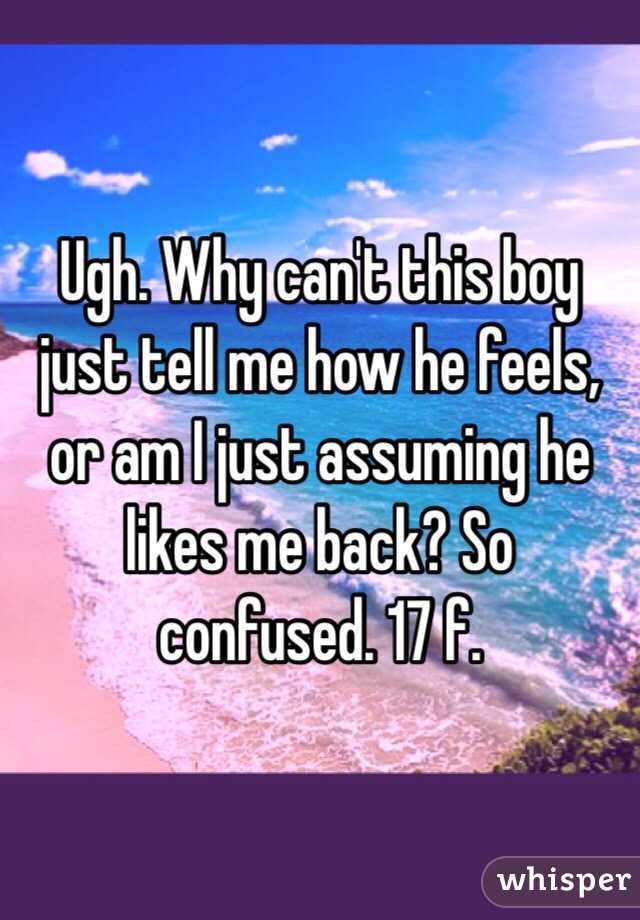 Ugh. Why can't this boy just tell me how he feels, or am I just assuming he likes me back? So confused. 17 f. 