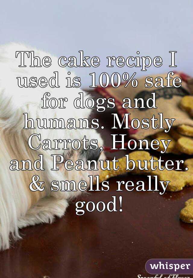 The cake recipe I used is 100% safe for dogs and humans. Mostly Carrots, Honey and Peanut butter. & smells really good!