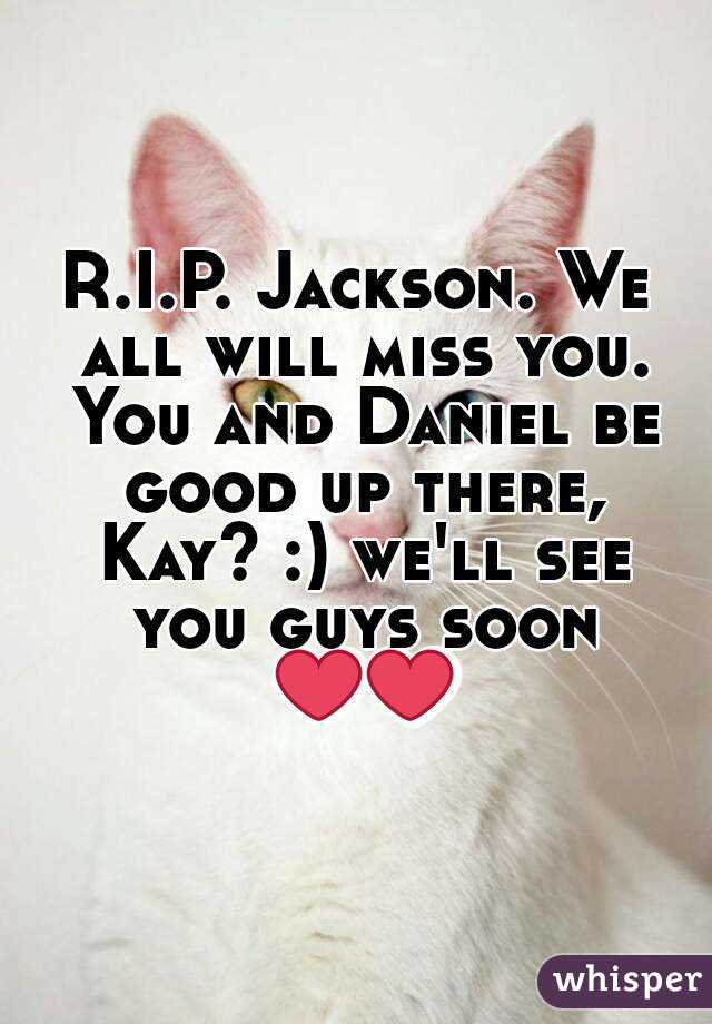 R.I.P. Jackson. We all will miss you. You and Daniel be good up there, Kay? :) we'll see you guys soon ❤❤