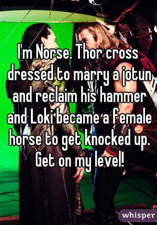 I'm Norse. Thor cross dressed to marry a jotun and reclaim his hammer and Loki became a female horse to get knocked up. Get on my level!