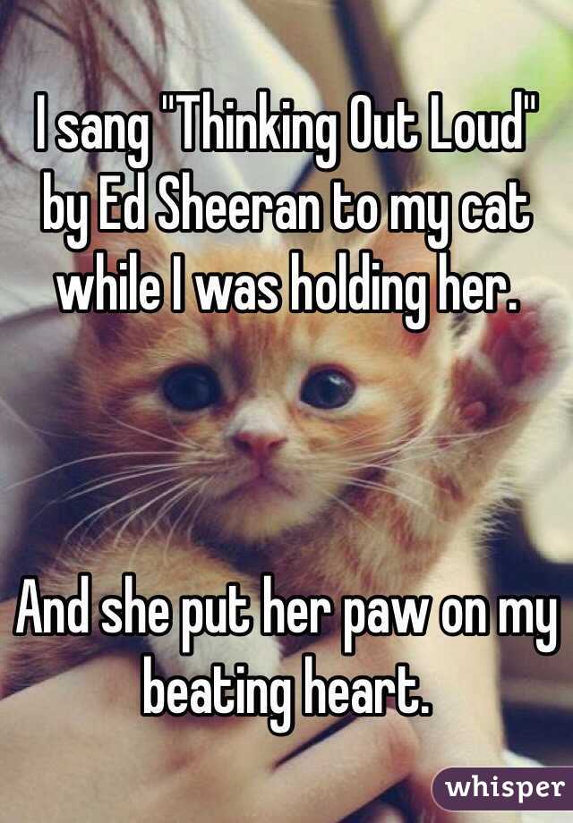 I sang "Thinking Out Loud" by Ed Sheeran to my cat while I was holding her. 



And she put her paw on my beating heart.