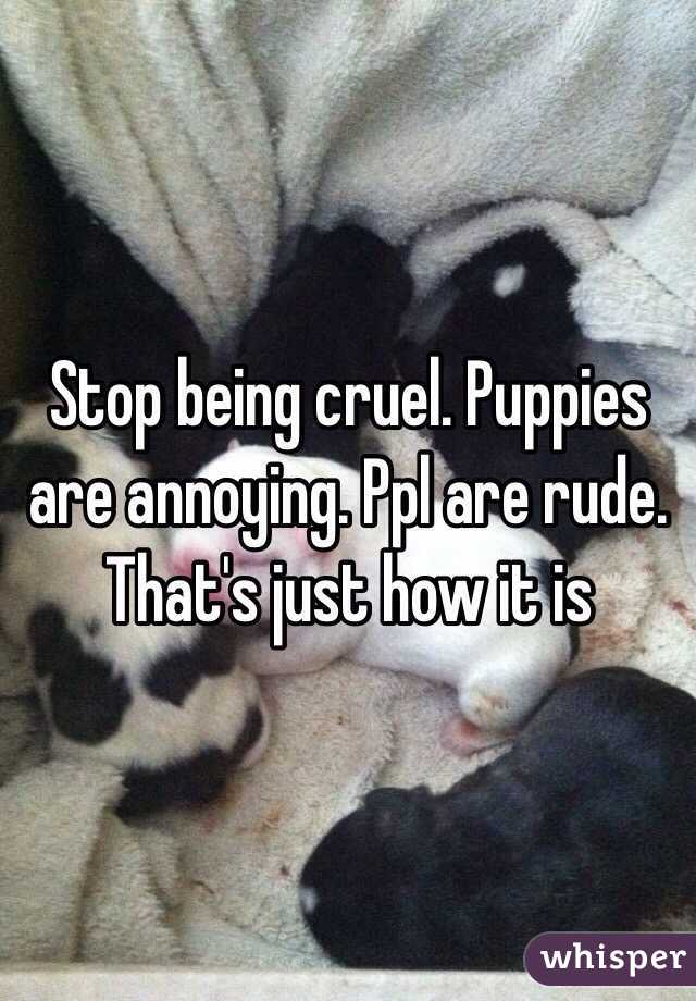 Stop being cruel. Puppies are annoying. Ppl are rude. That's just how it is