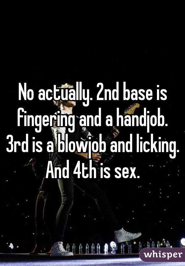 No actually. 2nd base is fingering and a handjob. 3rd is a blowjob and licking. And 4th is sex. 