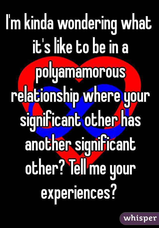 I'm kinda wondering what it's like to be in a polyamamorous relationship where your significant other has another significant other? Tell me your experiences? 