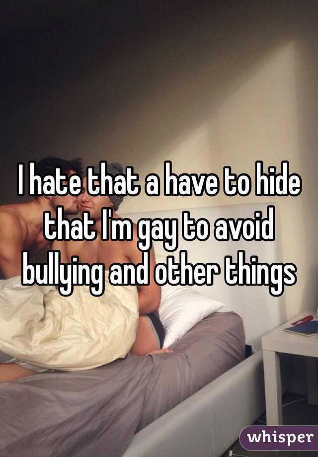 I hate that a have to hide that I'm gay to avoid bullying and other things 