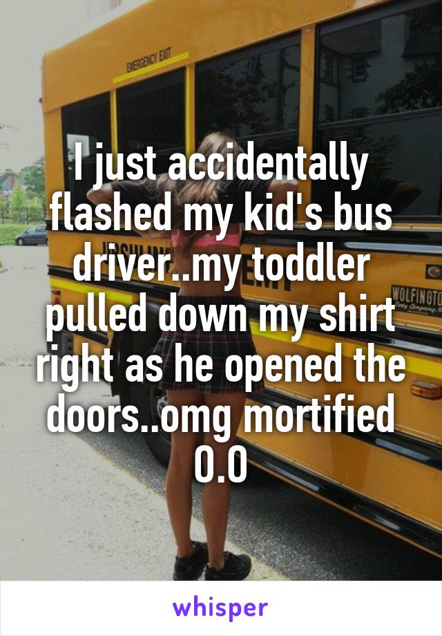 I just accidentally flashed my kid's bus driver..my toddler pulled down my shirt right as he opened the doors..omg mortified O.O