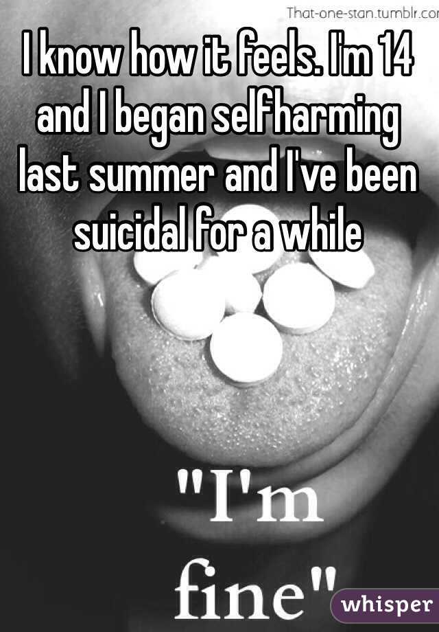 I know how it feels. I'm 14 and I began selfharming last summer and I've been suicidal for a while