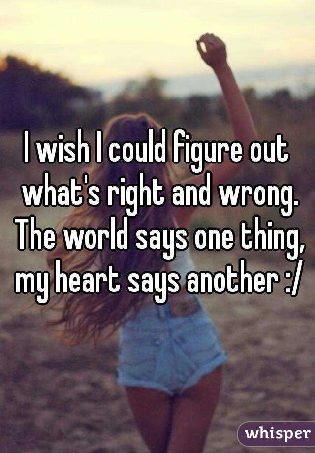 I wish I could figure out what's right and wrong. The world says one thing, my heart says another :/