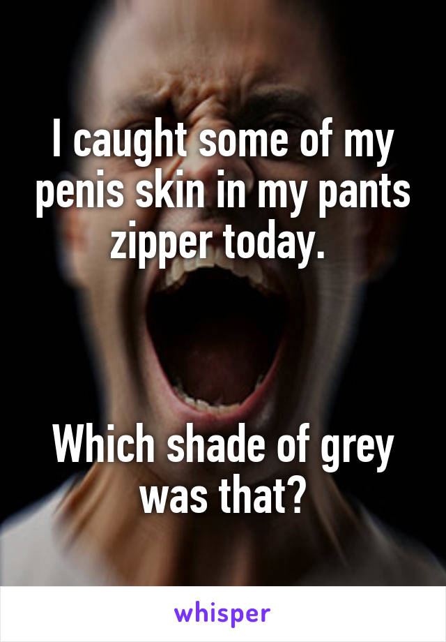 I caught some of my penis skin in my pants zipper today. 



Which shade of grey was that?