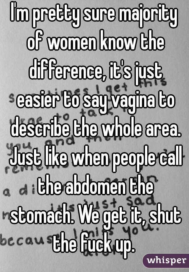 I'm pretty sure majority of women know the difference, it's just easier to say vagina to describe the whole area. Just like when people call the abdomen the stomach. We get it, shut the fuck up. 