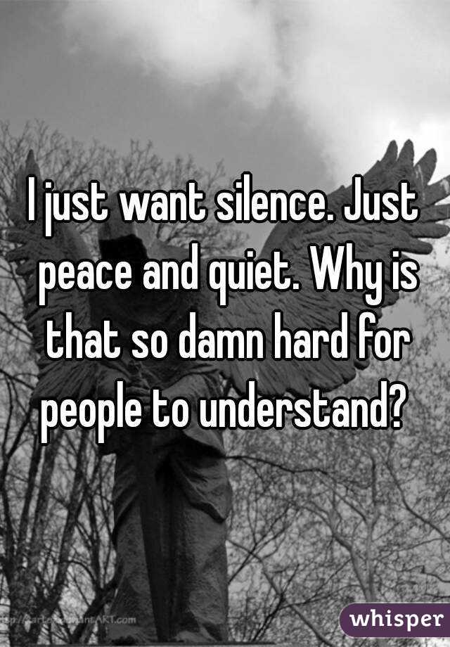 I just want silence. Just peace and quiet. Why is that so damn hard for people to understand? 