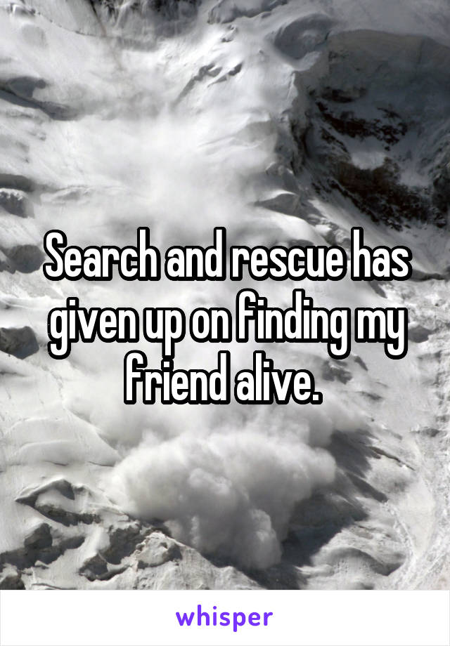 Search and rescue has given up on finding my friend alive. 
