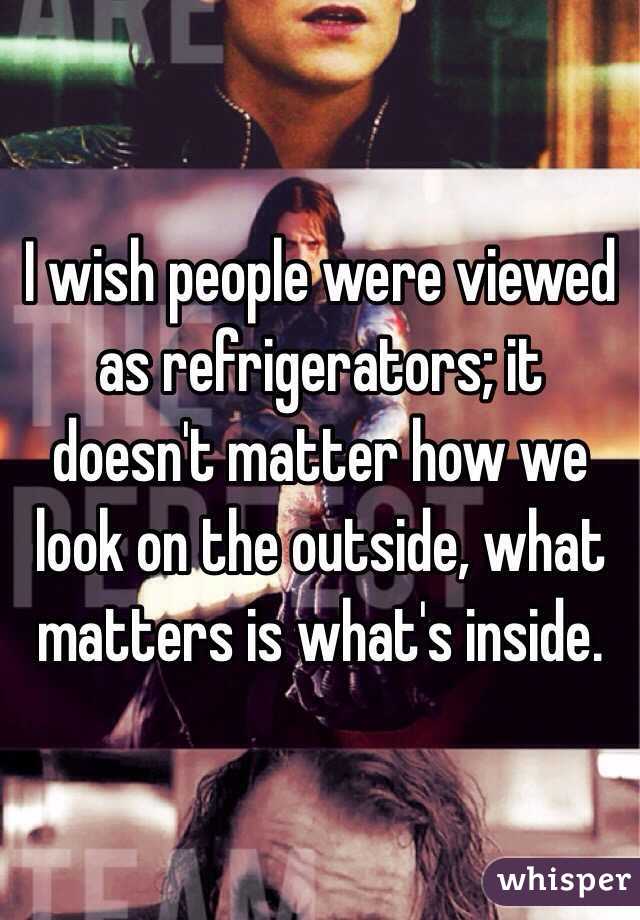 I wish people were viewed as refrigerators; it doesn't matter how we look on the outside, what matters is what's inside.